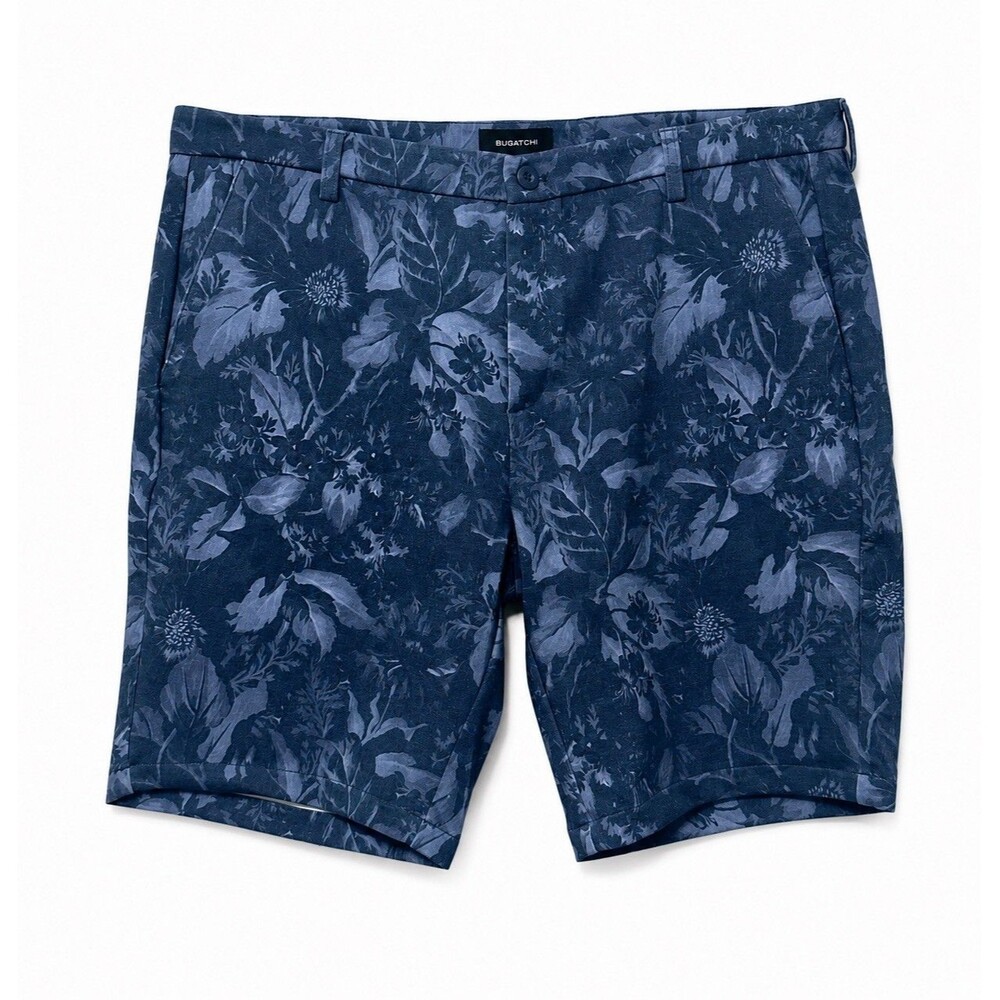 NWT BUGATCHI Theo Floral Indigo Print Oooh Cotton Shorts Blue Size 38 Hawaiian